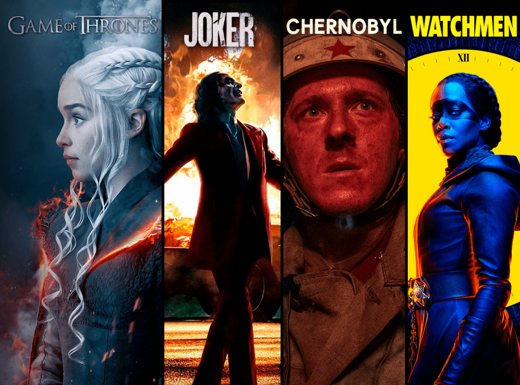 Poster con series y producciones de HBO: GoT, Joker, Chernobyl y Watchmen